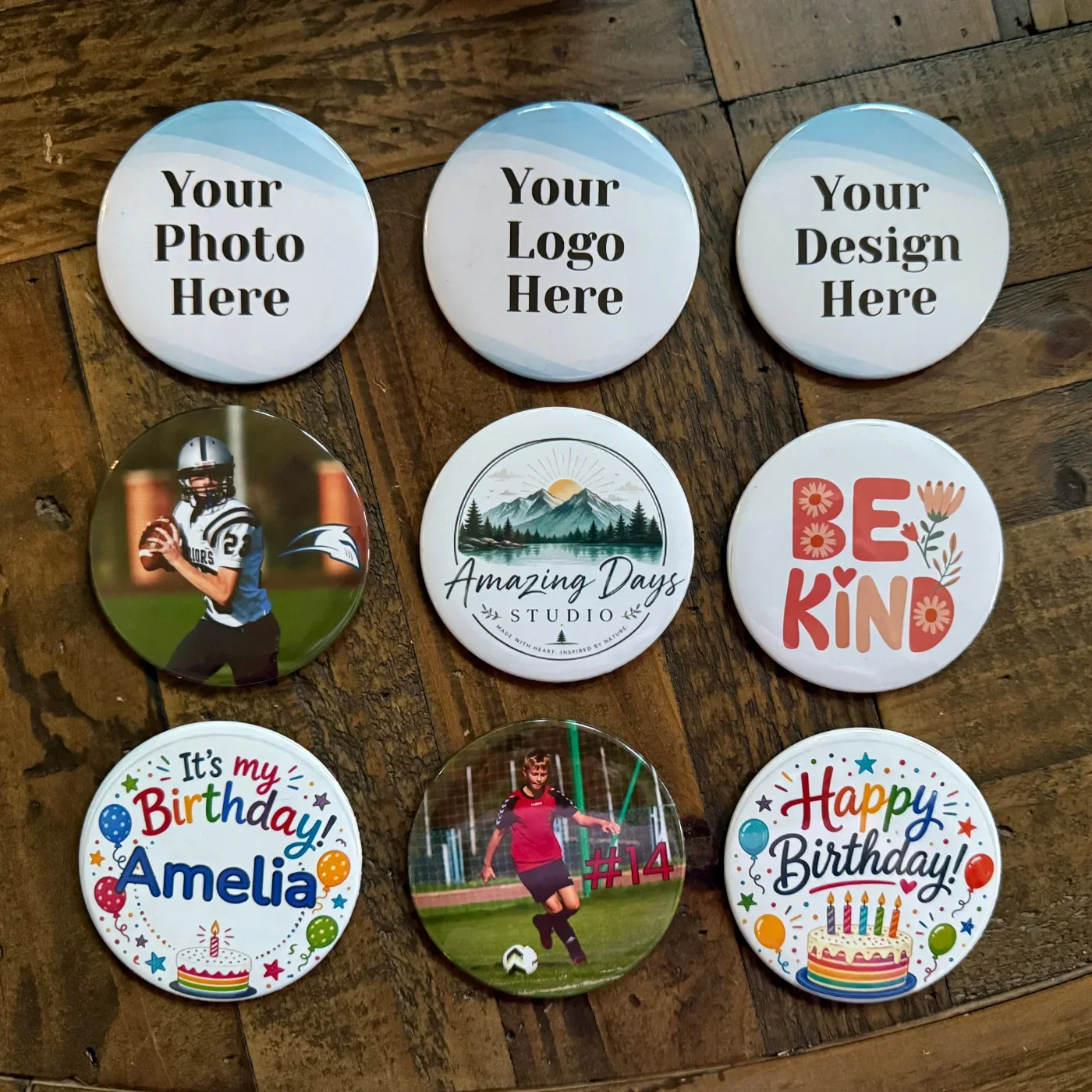 Set of 6 Round 3 inch Pinback Buttons